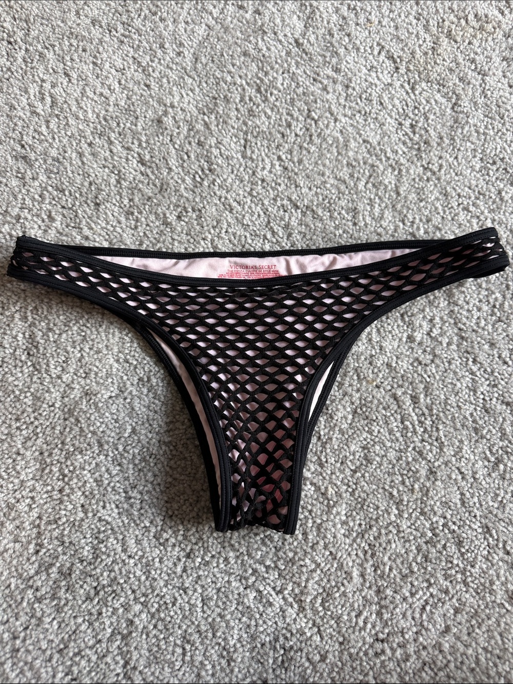 Victoria's Secret Black Fishnet Cheeky Bikini Bottoms with Light Pink Liner